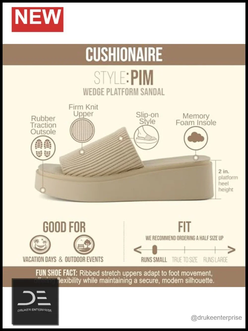 Chunky Platform Sandals with Knit Upper & Memory Foam, Slip-On, 2in Heel